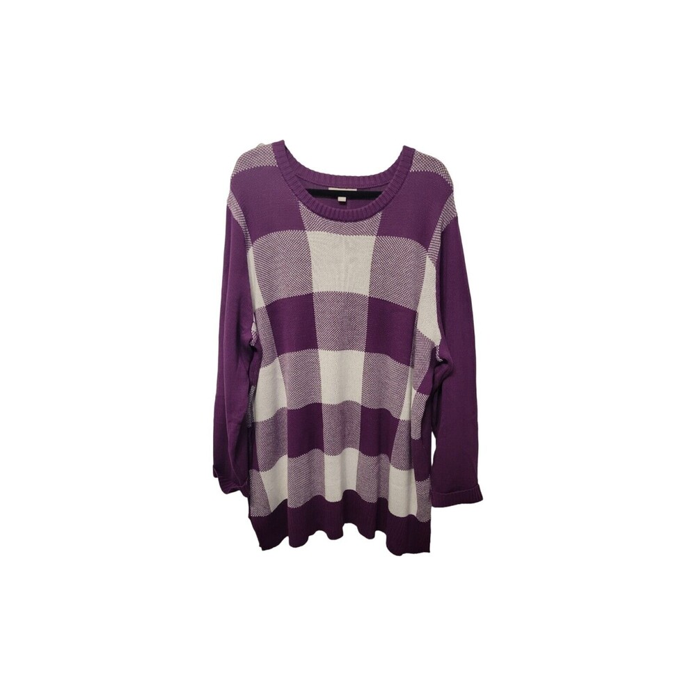 Woman Within Checkerboard Sweater Women Plus 26/28 Purple